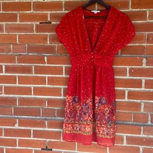 Kimchi Blue red floral bohemian sheer midi dress